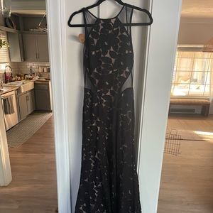 Black lace backless floor length dress